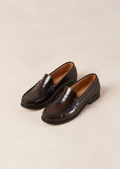 Rivet Brushed Leather Loafers Coffee Brown