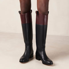 Billie Leather Boots Bicolor Black Burgundy