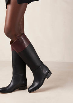 Billie Leather Boots Bicolor Black Burgundy