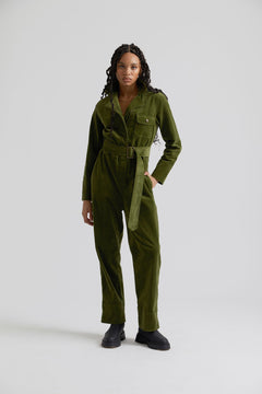 Electra Cotton Needle Cord Jumpsuit Pine Green