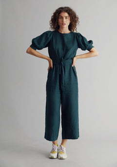 Faye Organic Linen Jumpsuit Teal Green