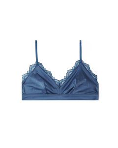 Satin Lace Triangle Bralette Faded Blue