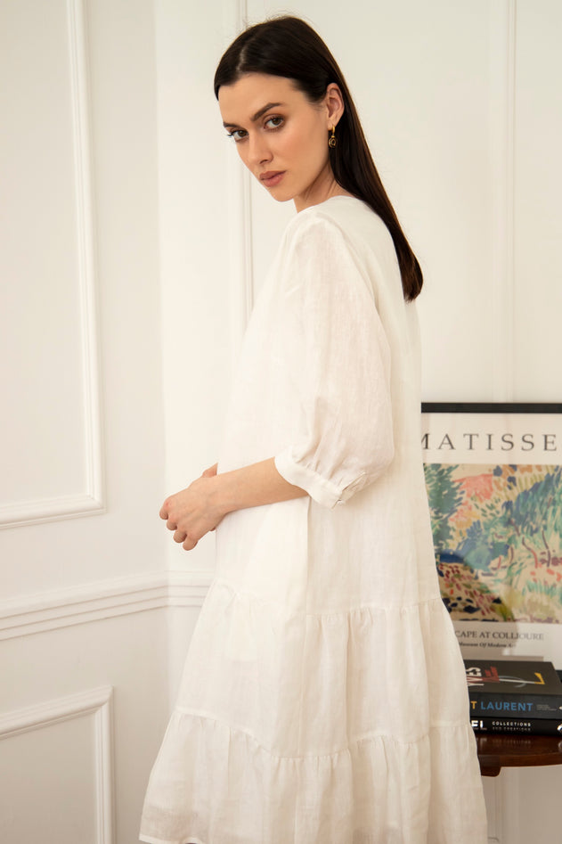 Jasmine Linen Dress White