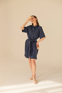 Soleil Cupro Dress Navy Blue