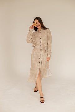 Shirt Dress Maxi Beige Print