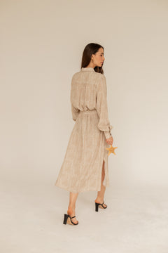 Shirt Dress Maxi Beige Print