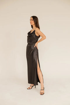 Marlena Satin Dress Black