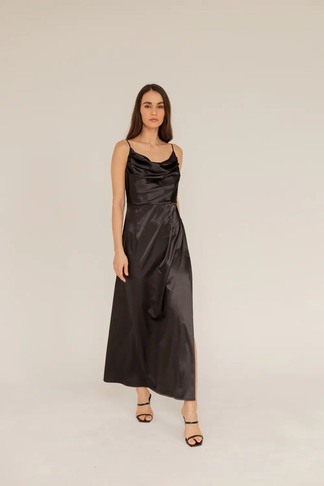 Marlena Satin Dress Black