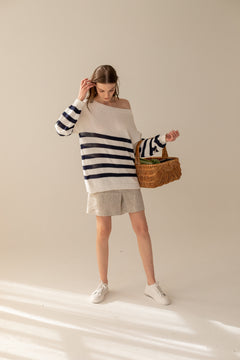Honfleur Sweater White And Blue Stripes