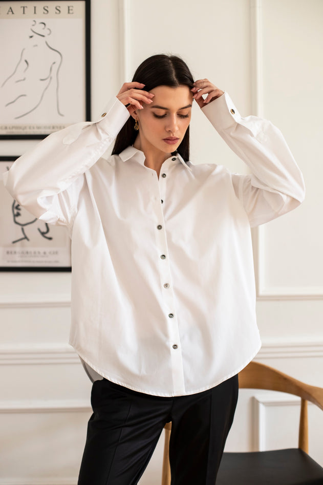 Oversize Shirt White Dark Buttons
