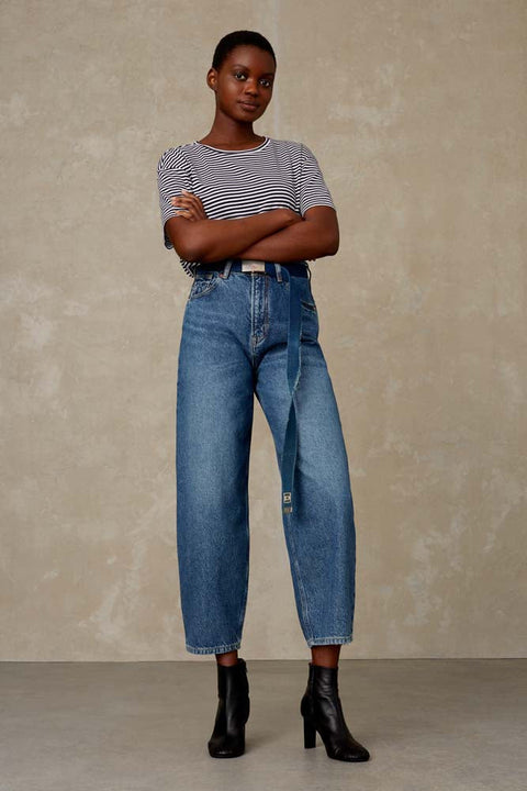 Leila Cropped Jeans Eco Recycled Blue Used Jeans