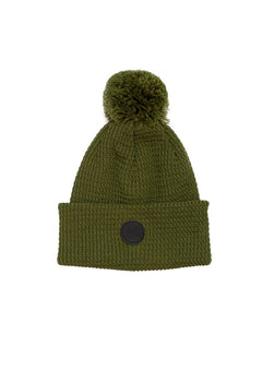 Kids' Merino Wool Pompom Beanie Moss Green