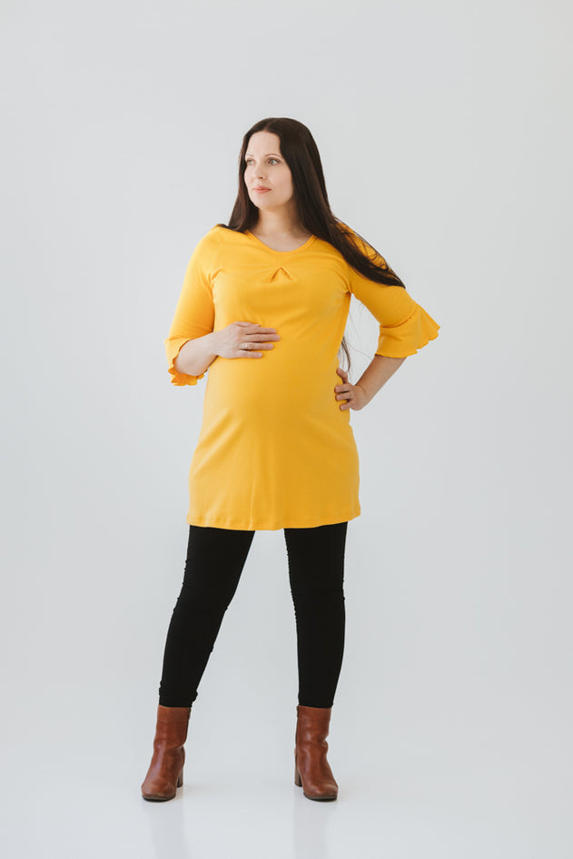 Ruffled Sleeves Maternity Tunic Honey