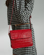 LEANDRA - Croco Engraved Squere Leather Shoulder Bag Red, image no.7