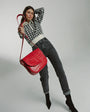 LEANDRA - Croco Engraved Leather Shoulder Bag Red, image no.3