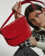 LEANDRA - Croco Engraved Leather Shoulder Bag Red, image no.9