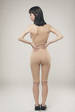 One Shoulder Cycling Jumpsuit in Light Brown
