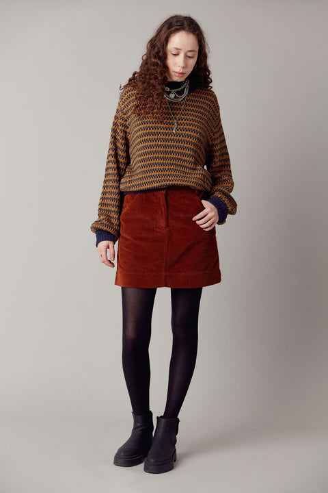Leoni Cotton Cord Miniskirt Chestnut