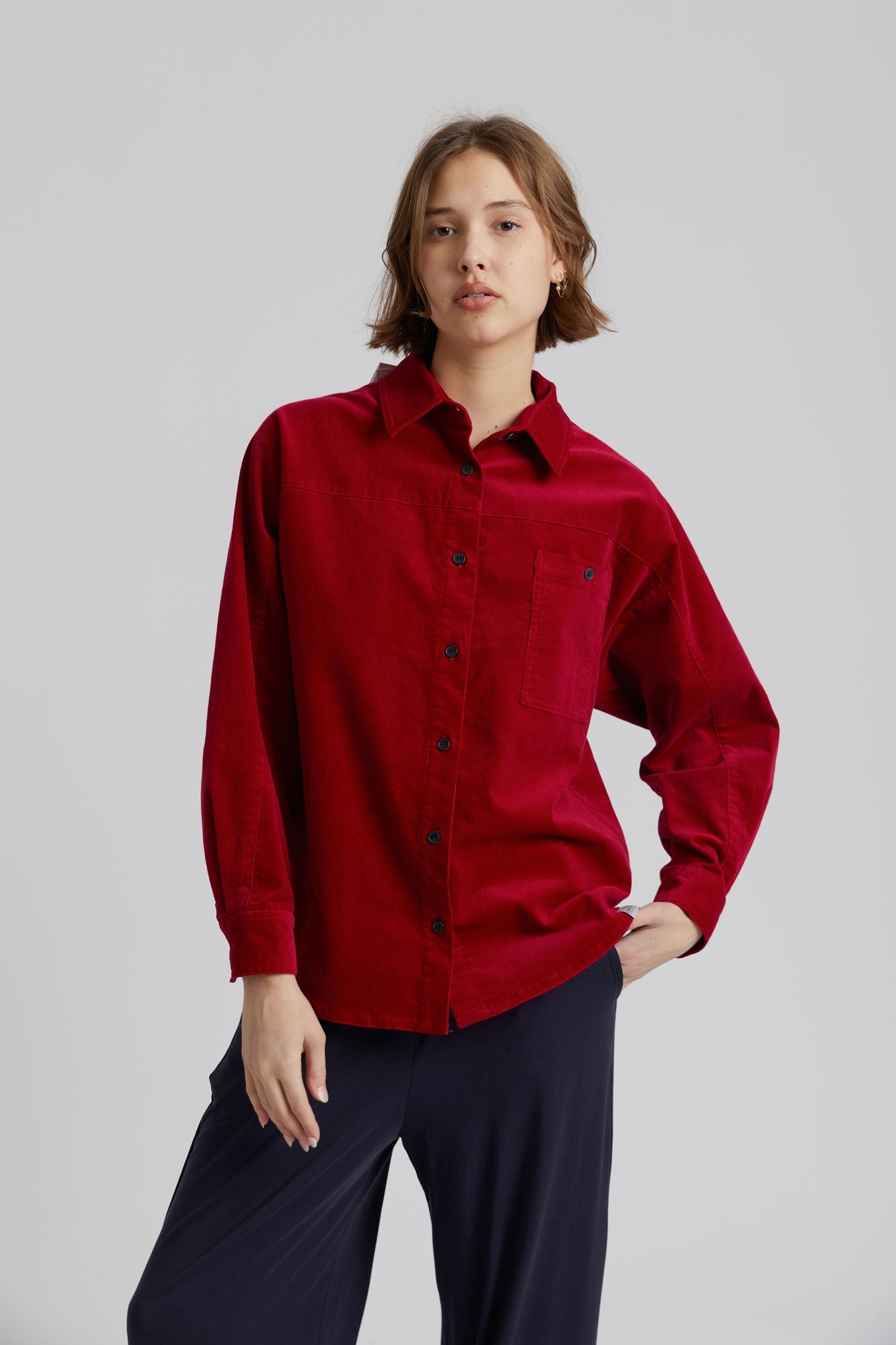 Midnight Cotton Needle Cord Shirt Cherry