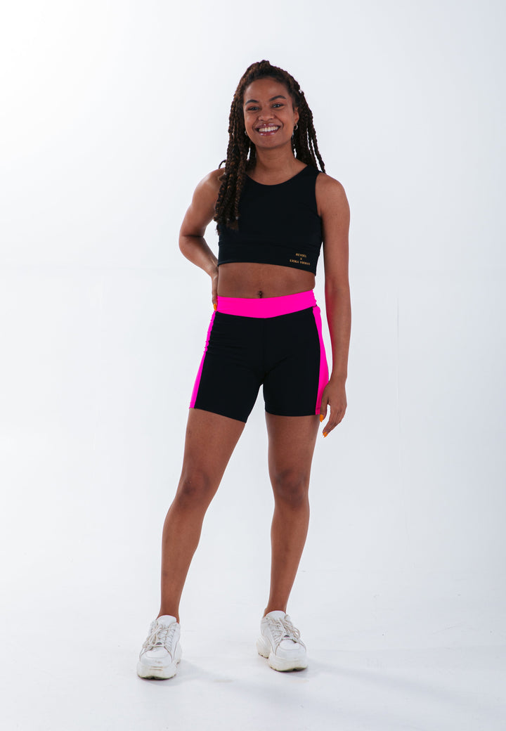  - Revoel X Erika Vikman Stellar Biker Shorts in Black & Shock Pink
