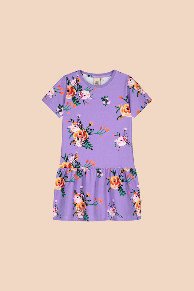 Kid's Frill T-Shirt Dress Lavender Bloom