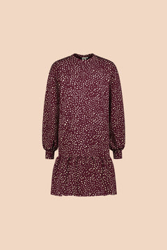Ruffle Sweatshirt Dress Wild Dots Burgundy