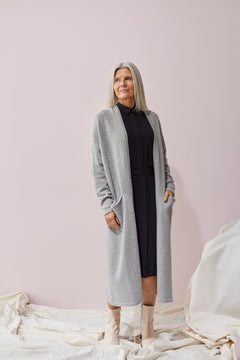 Long Split Cardigan Melange Grey