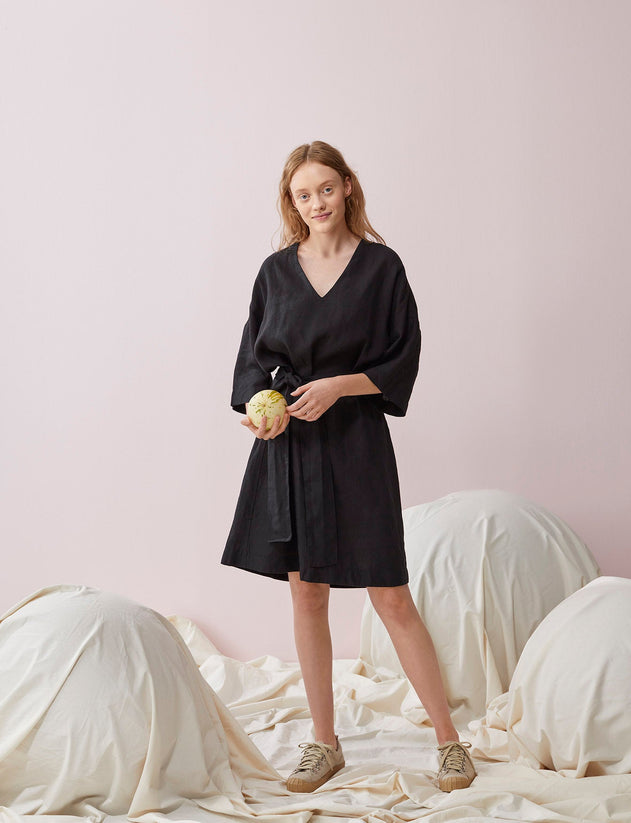 Caftan Linen Dress Black