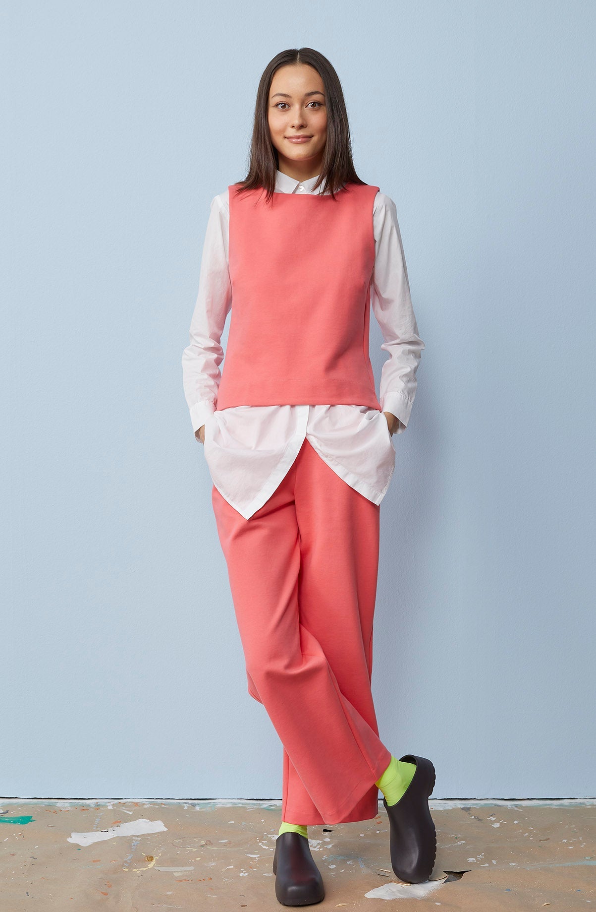 Wide Leg Long Trousers Coral Red