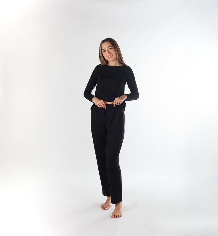 CASAGiN - Long Pajamas Natural Fabric Black