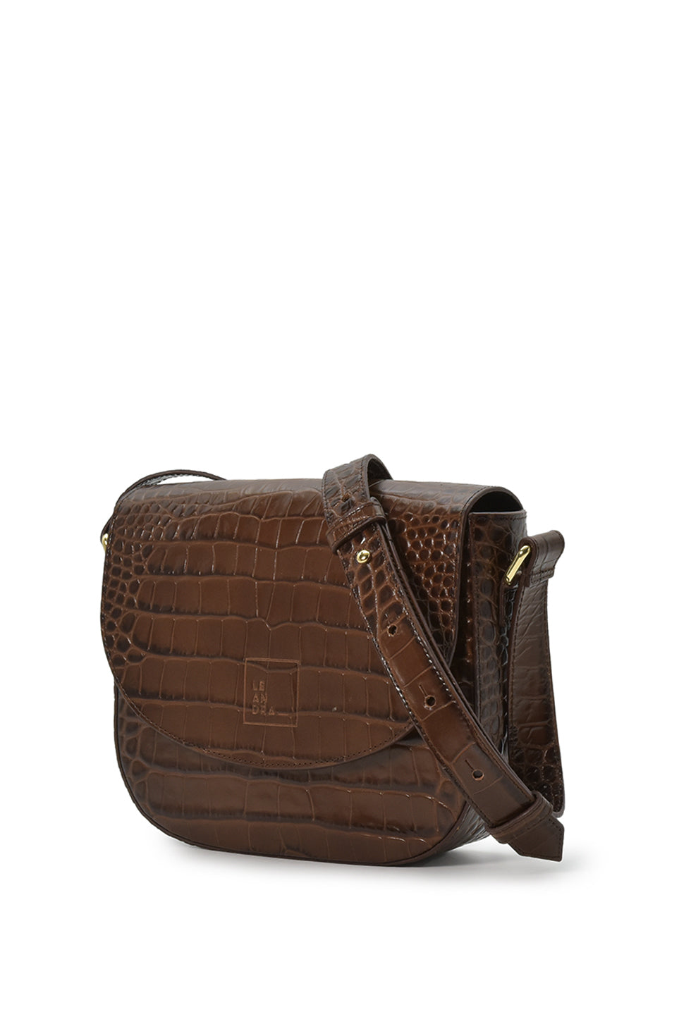 Croco Engraved Leather Shoulder Bag Brown