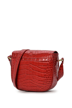 Croco Engraved Leather Shoulder Bag Red