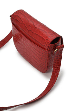 Croco Engraved Leather Shoulder Bag Red
