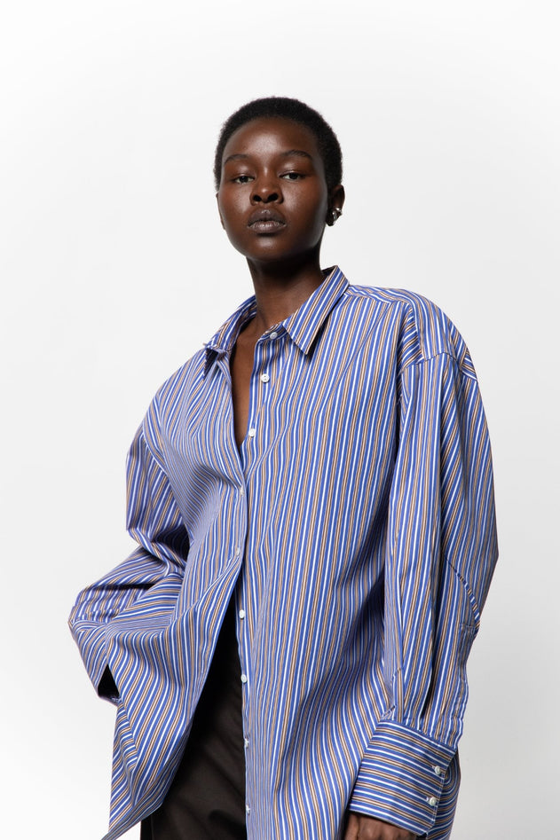 Button-up Shirt Striped Blue/Brown