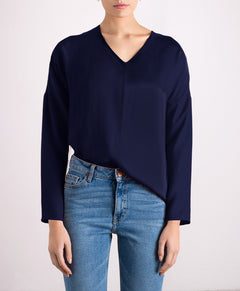 Revolution V-neck Silk Top Navy