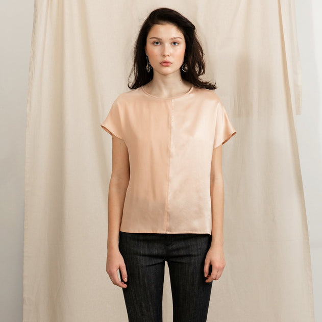 Revolution Short Sleeve Silk Round-Neck Tee Pink