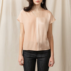 Revolution Short Sleeve Silk V-neck Tee Pink