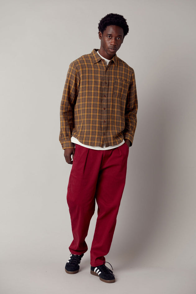 Bowie Loose Fit Cotton Twill Trouser Wine Red