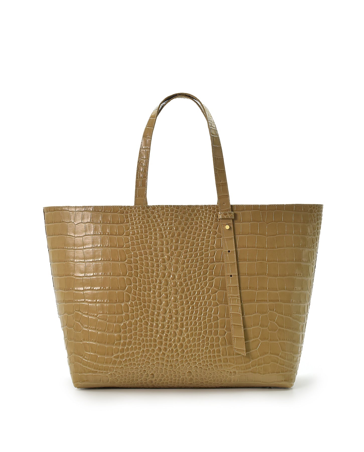 Croco Engraved Leather Shopping Bag Beige
