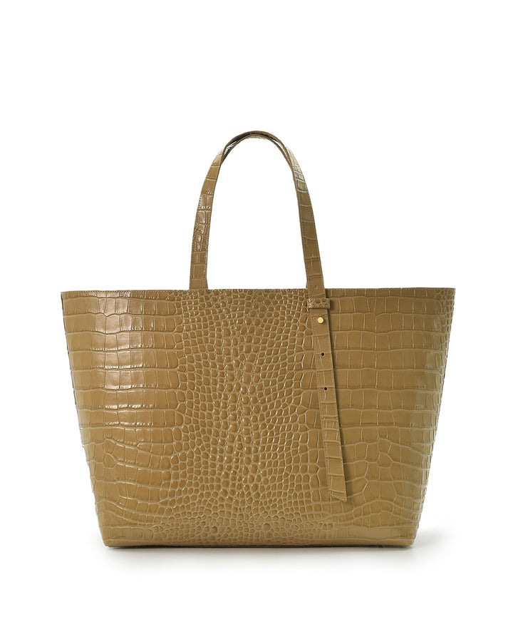 LEANDRA - Croco Engraved Leather Shopping Bag Beige