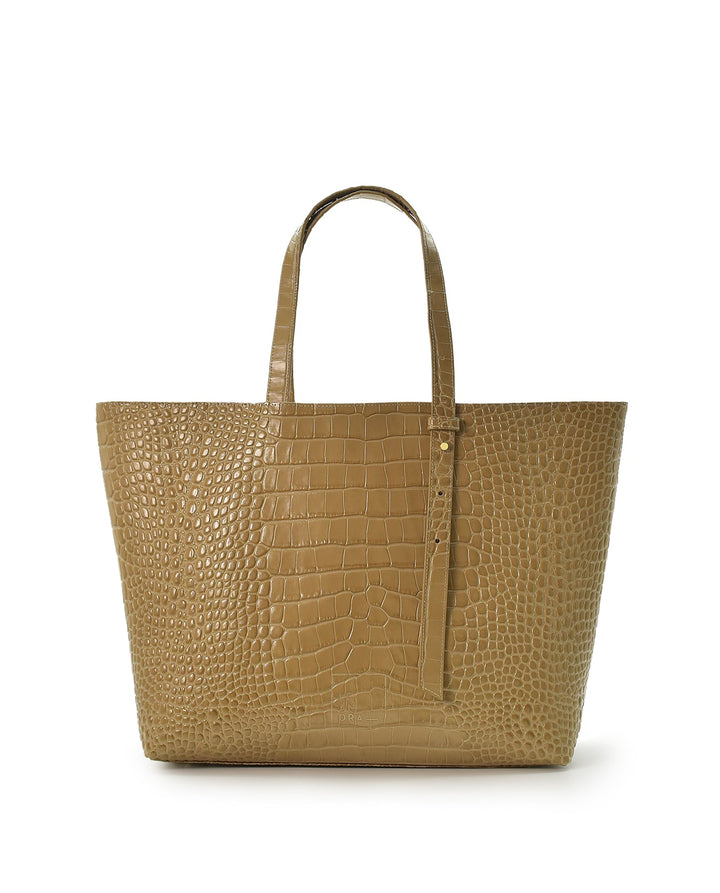 LEANDRA - Croco Engraved Leather Shopping Bag Beige
