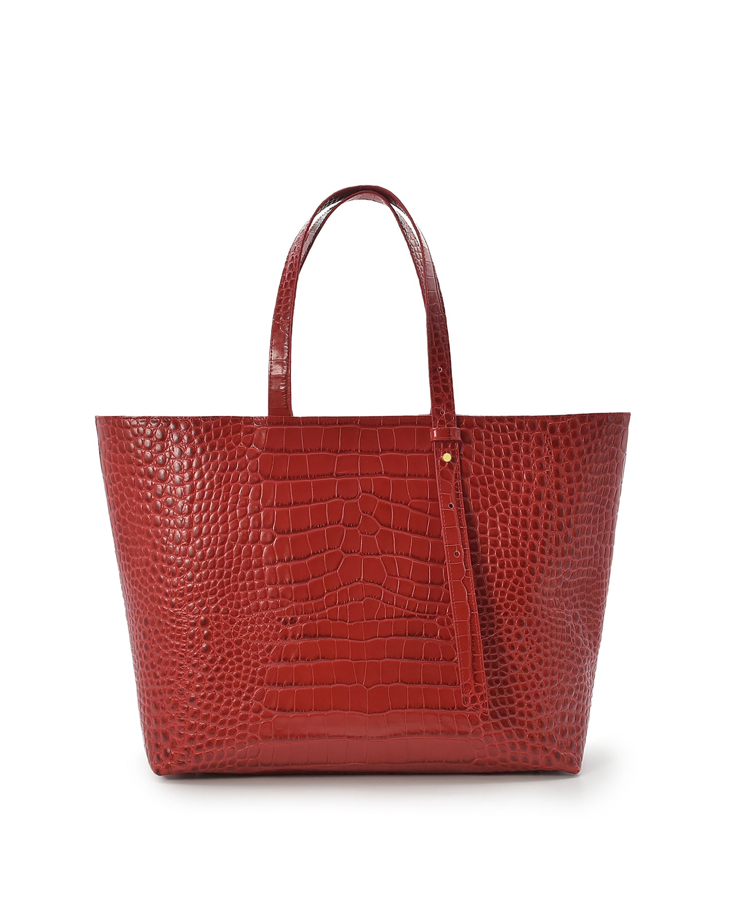 Croco Engraved Leather Shopping Bag Red