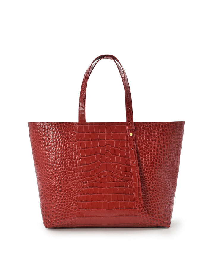LEANDRA - Croco Engraved Leather Shopping Bag Red