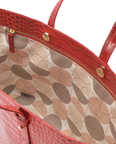 Croco Engraved Leather Shopping Bag Red