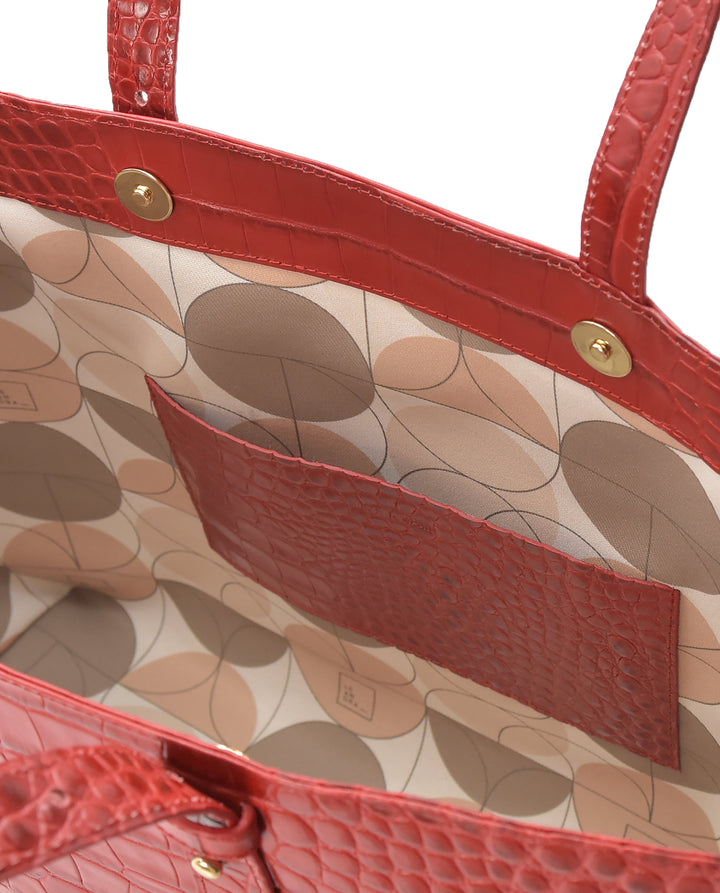 LEANDRA - Croco Engraved Leather Shopping Bag Red