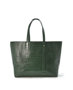 Croco Engraved Leather Shopping Bag Green