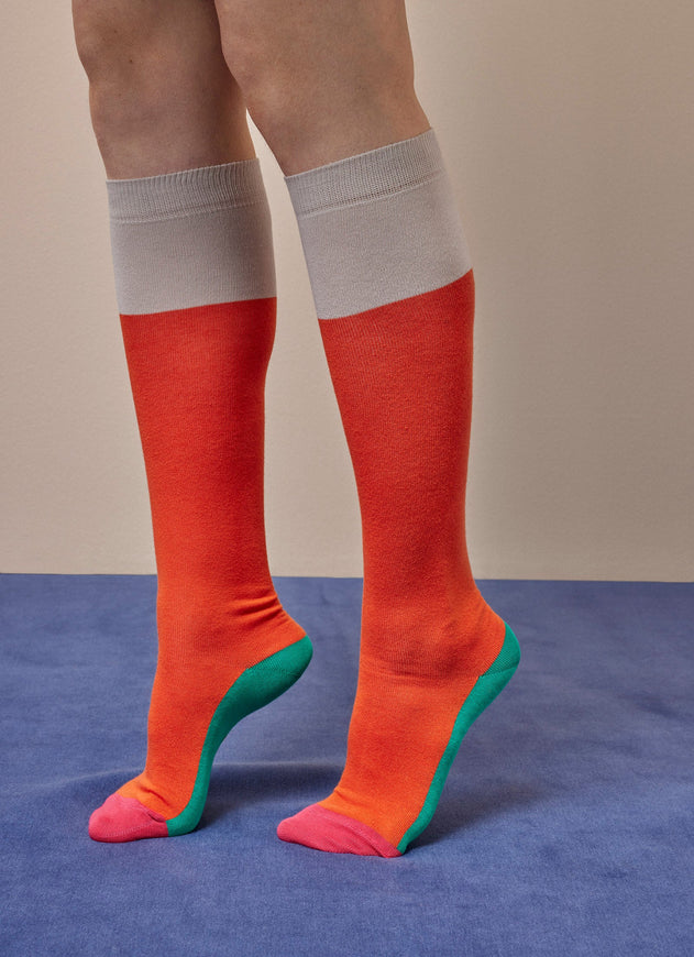Papu Multicolor Knee High Socks Orange