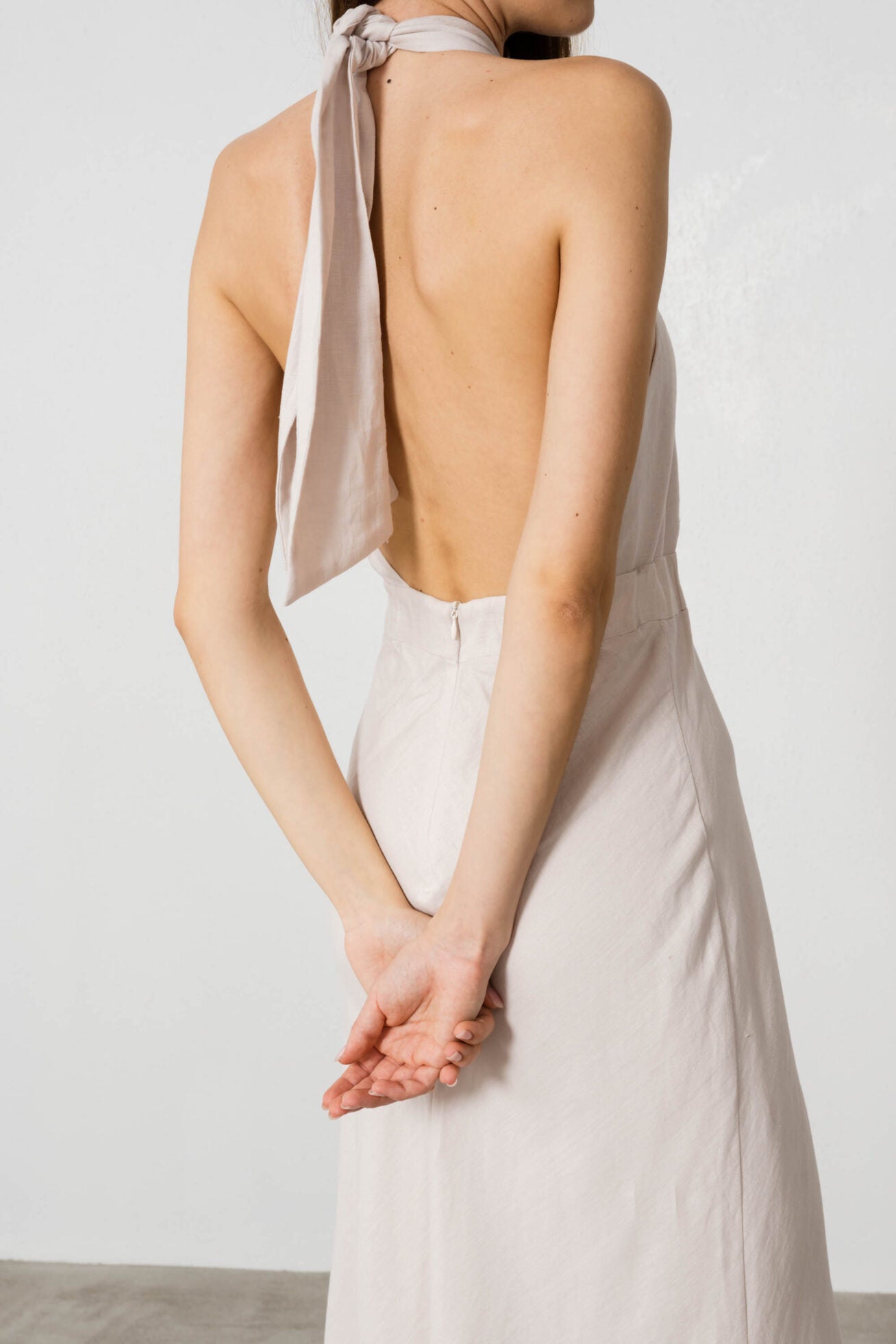 Cutro Open Back Linen Dress White