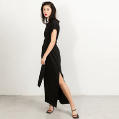 Sunday Dress Long With Short Sleeves Black