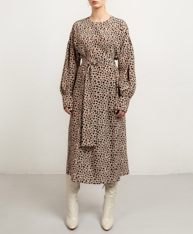 Midi Round Neck Sunday Silk Dress Dots